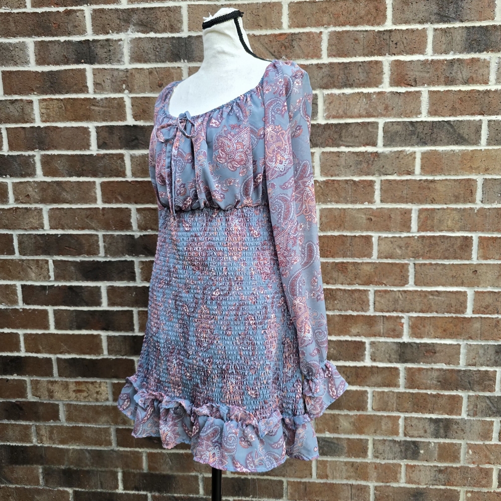 Vine & Valley Blue Pink Paisley Long Sleeve Dress XL Boho NWT